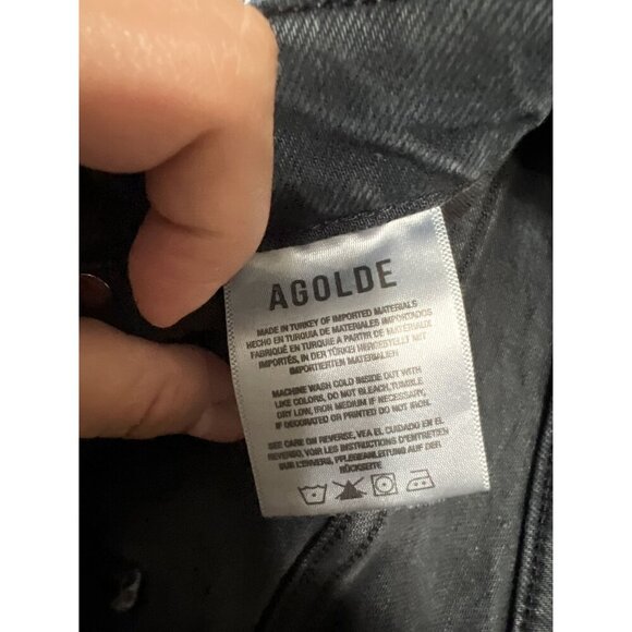 Revolve x AGOLDE Black Mid Rise Toni Raw Hem Straight Leg Jeans Size 28 - Picture 7 of 8